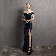 Off-Shoulder Sequined Asymmetric Maxi Dress