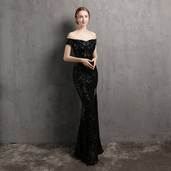 Off-Shoulder Sequined Asymmetric Maxi Dress
