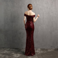 Off-Shoulder Sequined Asymmetric Maxi Dress