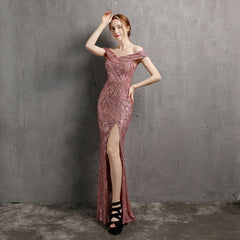 Off-Shoulder Sequined Asymmetric Maxi Dress