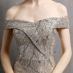 Off-Shoulder Sequined Asymmetric Maxi Dress