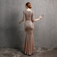 Sequined V-Neck Maxi Dress