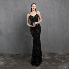 Elegant V-Neck Sequin Maxi Dress