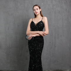 Elegant V-Neck Sequin Maxi Dress