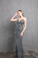 Elegant V-Neck Sequin Maxi Dress