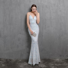 Elegant V-Neck Sequin Maxi Dress