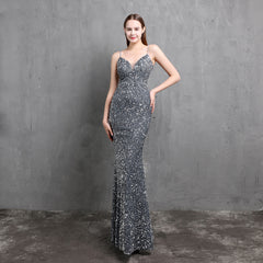 Elegant V-Neck Sequin Maxi Dress