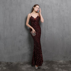 Elegant V-Neck Sequin Maxi Dress