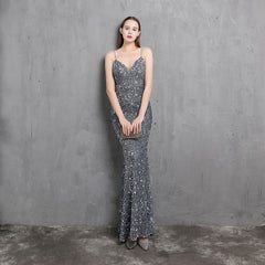 Elegant V-Neck Sequin Maxi Dress