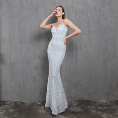 Elegant V-Neck Sequin Maxi Dress