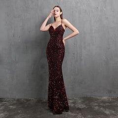 Elegant V-Neck Sequin Maxi Dress