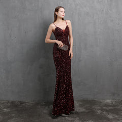 Elegant V-Neck Sequin Maxi Dress