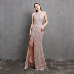 Colorful Sequined Evening Gown