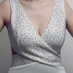 Rhinestone Cutout Fishtail Maxi Dress