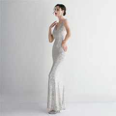 Sequined Fringe Fishtail Maxi Dress