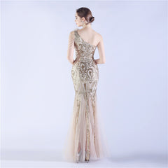 Beaded Sequined Ostrich Feather Maxi Dress