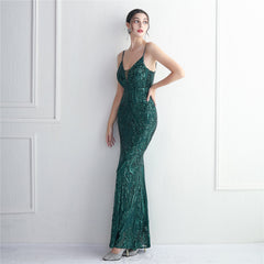 Sequined V-Neck Maxi Dress