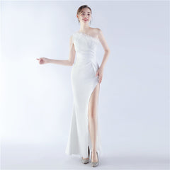 One-Shoulder Feather Maxi Dress
