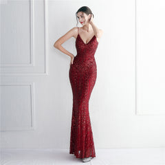 Sequined Fringed Fishtail Maxi Dress