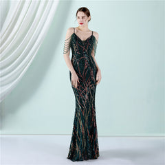 Sequin Lace Fishtail Maxi Dress