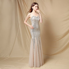 V-Neck Sequined Fishtail Maxi Dress