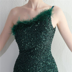 Ostrich Feather One-Shoulder Sequined Maxi Dress
