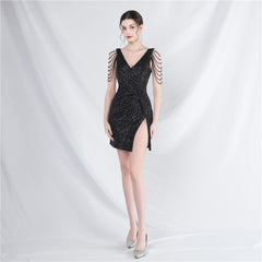 Sequined V-Neck Bodycon Dress