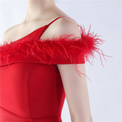 One Shoulder Feathered Maxi Dress