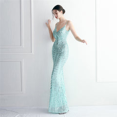 Sequined Fringed Fishtail Maxi Dress