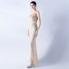 One-Shoulder Sequined Maxi Dress