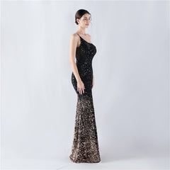 One-Shoulder Gradient Sequined Maxi Dress