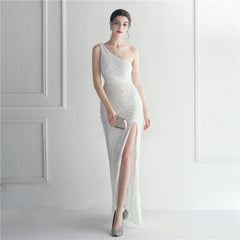 One-Shoulder Sequin Maxi Dress