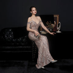 Sequined V-Neck Fishtail Dress