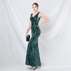 Sequined V-Neck Maxi Dress