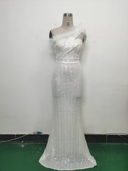 One-Shoulder Sequin Maxi Dress