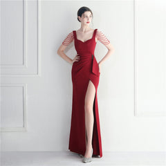 Beaded Fringe Split Maxi Dress