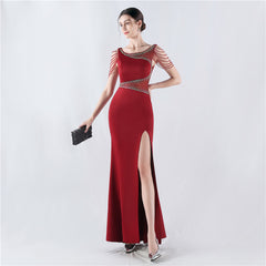 Embroidered Sheer Mesh Maxi Dress