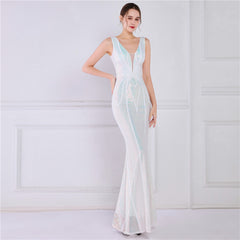 Sequined V-Neck Fishtail Maxi Dress