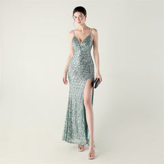 Sequined Spaghetti-Strap Maxi Dress