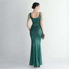 Sequined Fringe Fishtail Maxi Dress