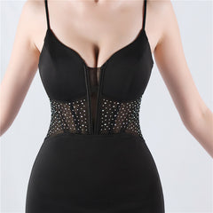 Rhinestone Boned Fishtail Maxi Dress