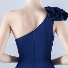 One-Shoulder Beaded Rhinestone Maxi Dress