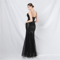 Ostrich Feather Sequined Maxi Dress