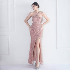 One-Shoulder Sequined Fishtail Maxi Dress
