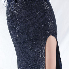 Ostrich Feather Sequin Split Maxi Dress