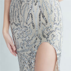 One-Shoulder Sequin Maxi Dress