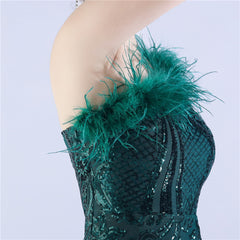 Beaded Sequined Ostrich Feather Maxi Dress
