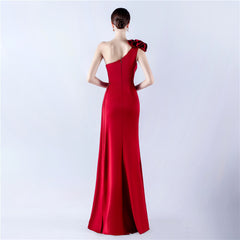 One-Shoulder Beaded Rhinestone Maxi Dress