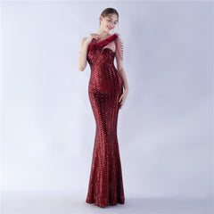 One-Shoulder Sequin Maxi Dress