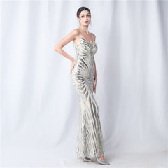 Elegant Sequin V-Neck Maxi Dress